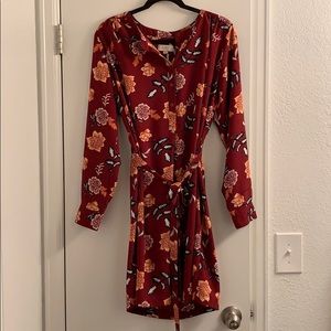 Loft Red Floral Long Sleeve Dress